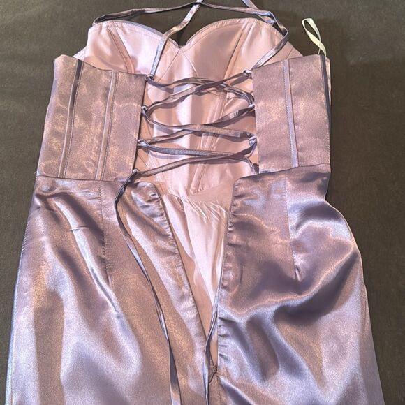 Women’s Purple Full Length Prom Party Dress Criss Cross Back Leg Slit Size 4 NEW - Picture 12 of 12